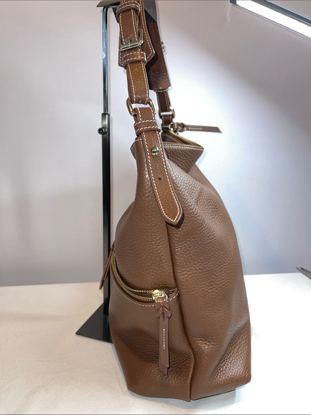 Dooney & Bourke Pebbled Leather Hobo Shoulder Bag Cognac Brown Large Purse - Picture 7 of 17